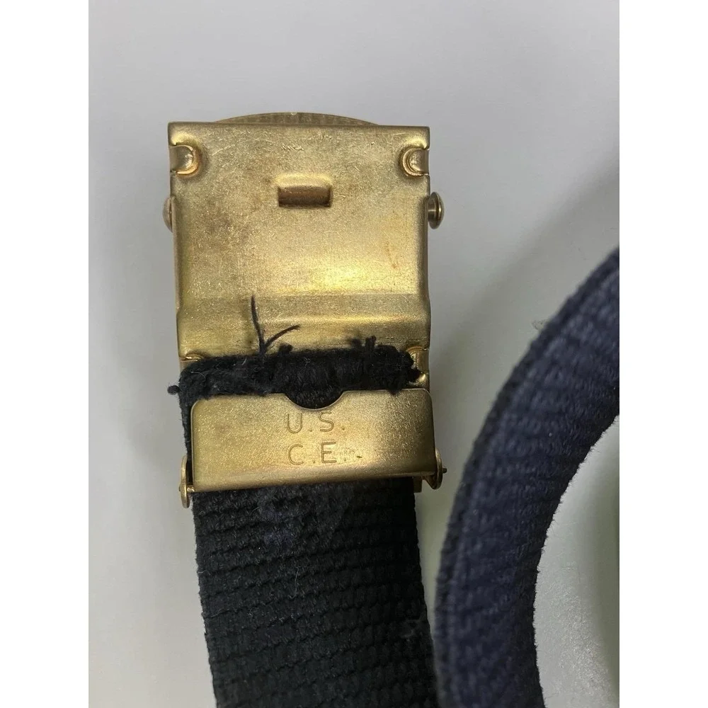VTG Navy Blue Belt 38 Inch With Pull Buckle U.S. C.E Marked 60s Trouser Belt